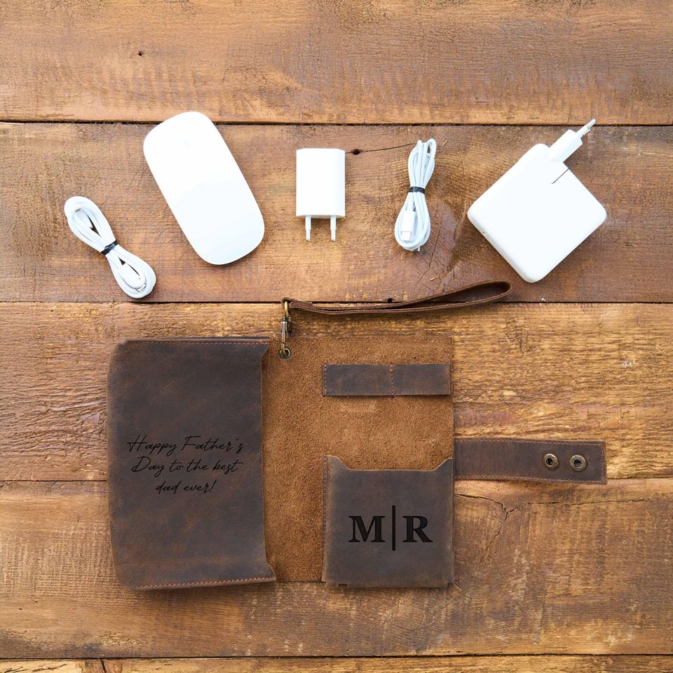 Custom Engraved Leather Charger Bag - Personalized Travel Cord Organizer for Valentines Day or Anniversary