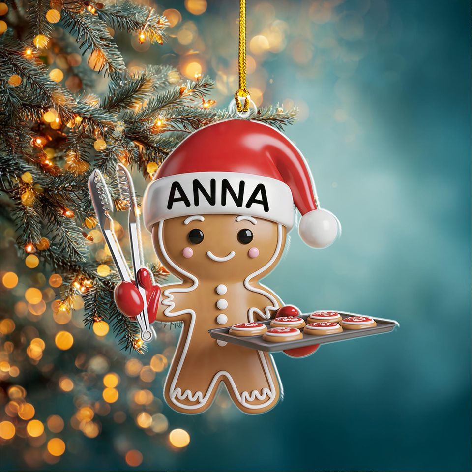 Personalized Gingerbread Baker Christmas Ornament, Custom Gingerbread Man Cookie Baking Decor, Holiday Kitchen Gift