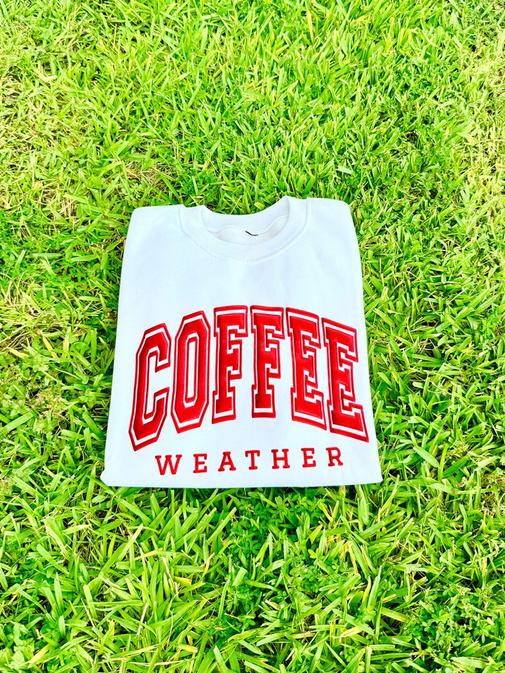 Coffee Weather Puff Sweatshirt, Christmas Puff Shirt, Xmas Lover, Puff Shirt, Embossed Coffee Lover Shirt, Christmas Coffee Puff Sweatshirt