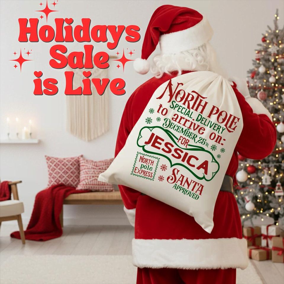 Personalized Christmas Santa Sack Large Gift Bag Custom Name Initial Present Bag