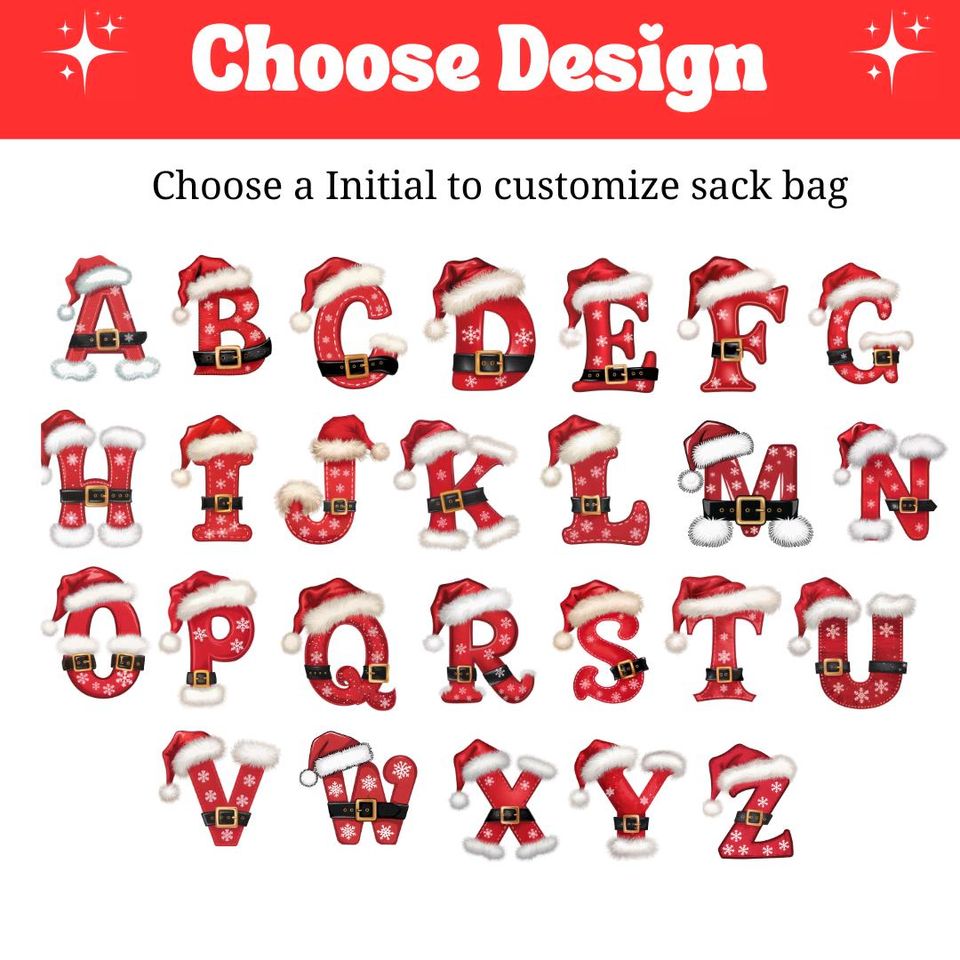 Personalized Christmas Santa Sack Large Gift Bag Custom Name Initial Present Bag