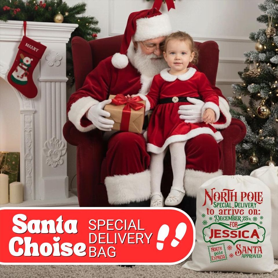 Personalized Christmas Santa Sack Large Gift Bag Custom Name Initial Present Bag