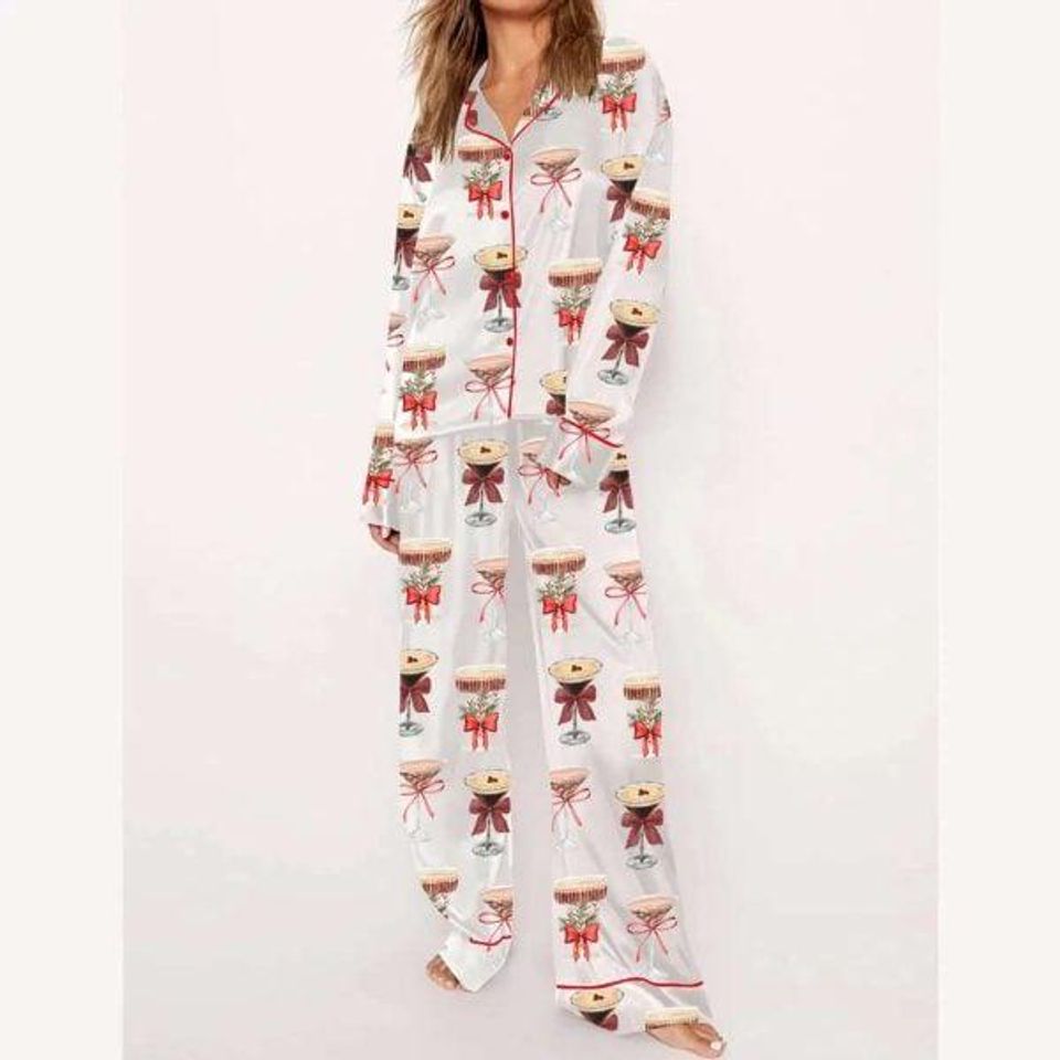Espresso Martini Christmas Pajama Set | Satin Long Sleeve