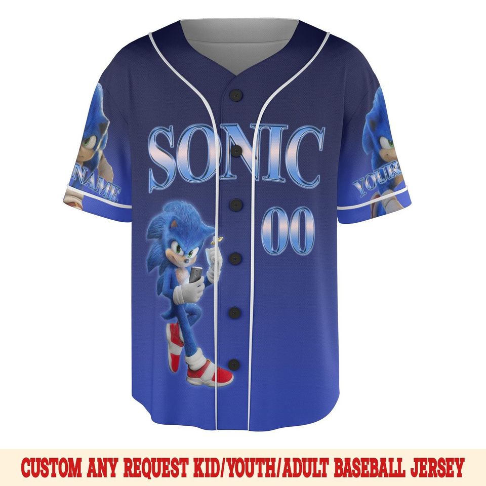 Sonic Baseball Jersey, Sonic the Hedgehog 3 Jersey, Shadow the Hedgehog Baseball Jersey