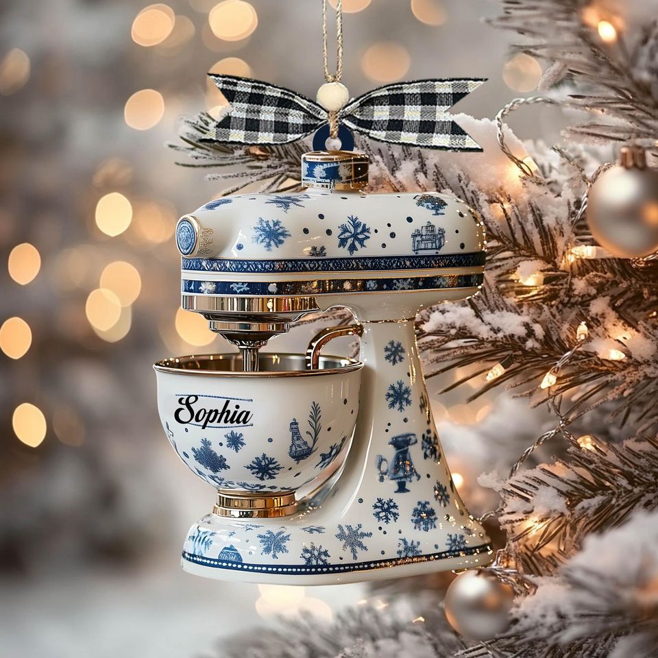Personalized Kitchen Mixer Ornament, 2D Blue Snowflake Christmas Tree Decoration