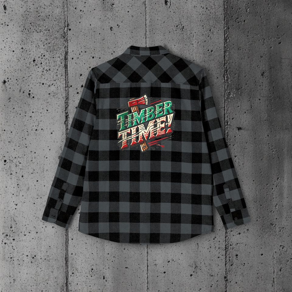 Lumberjack Flannel Shirt with Timber Time Graphic - Rustic Outdoor Apparel for Camping, Woodworkers, and Nature Lovers, Cozy Flannel