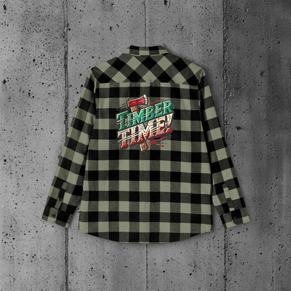 Lumberjack Flannel Shirt with Timber Time Graphic - Rustic Outdoor Apparel for Camping, Woodworkers, and Nature Lovers, Cozy Flannel