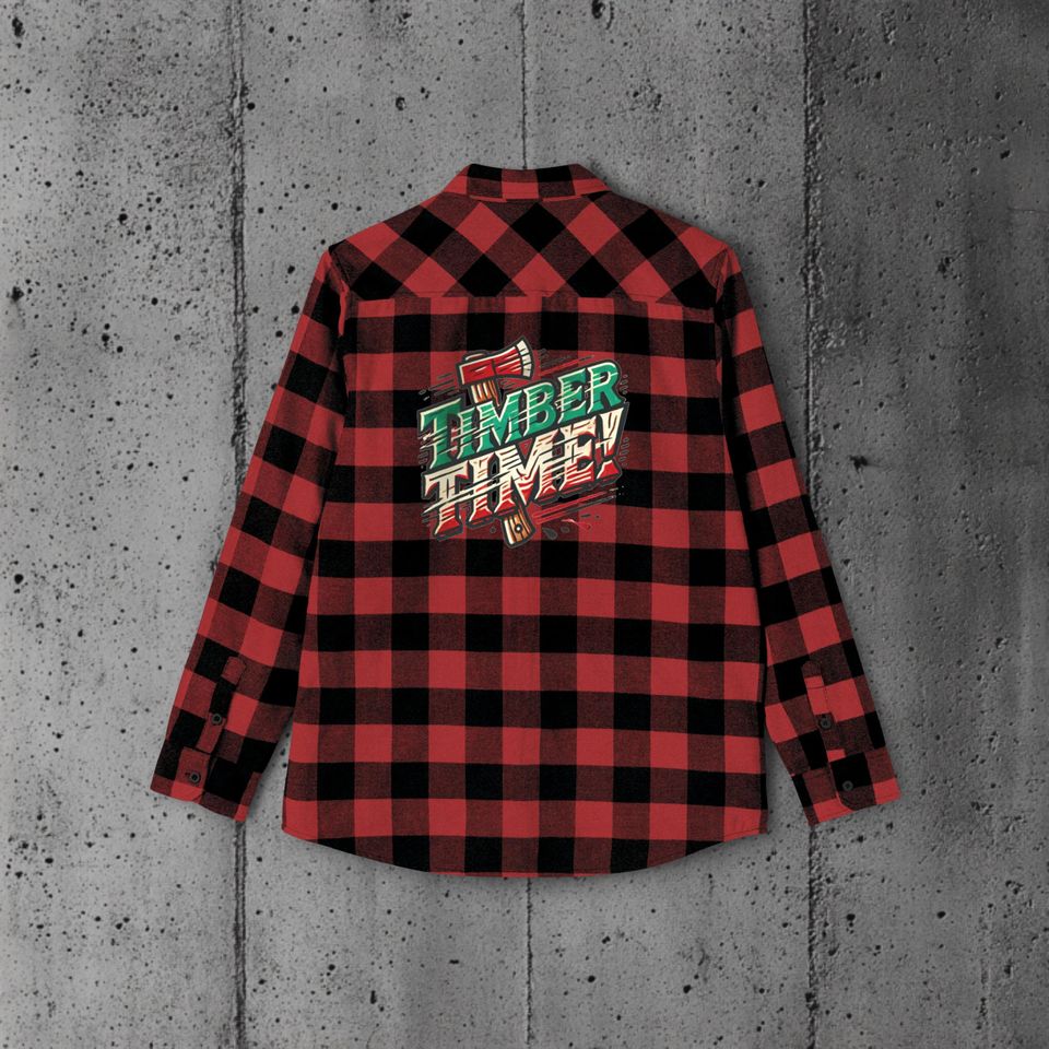 Lumberjack Flannel Shirt with Timber Time Graphic - Rustic Outdoor Apparel for Camping, Woodworkers, and Nature Lovers, Cozy Flannel