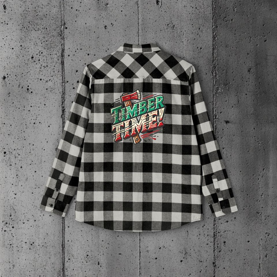 Lumberjack Flannel Shirt with Timber Time Graphic - Rustic Outdoor Apparel for Camping, Woodworkers, and Nature Lovers, Cozy Flannel