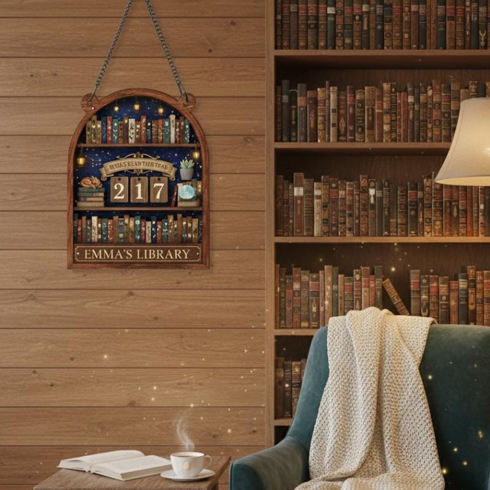Personalized Book Tracker Sign  Custom Library Decor  Cozy Reader Gift  Bookworm Decor  Reading Challenge Board