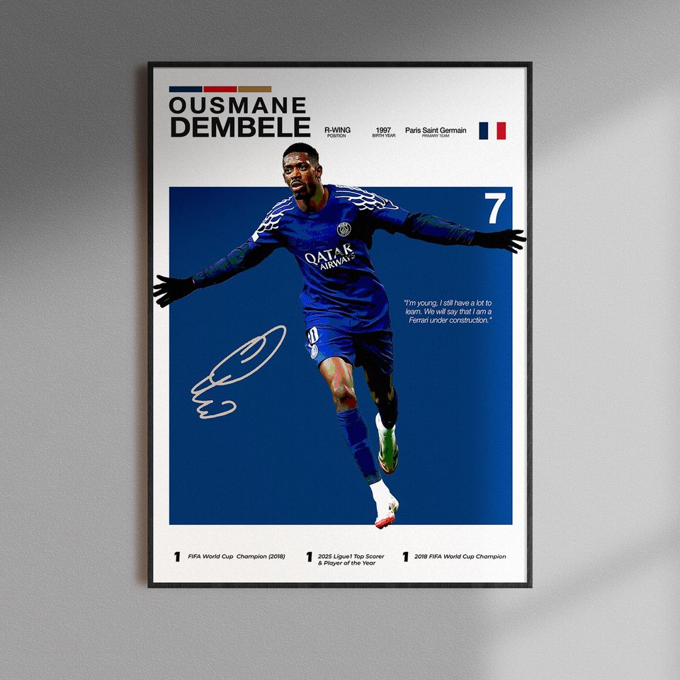 Ousmane Dembele Poster, Soccer Wall Art, Football Star, Room Decor, Barcelona Print, Gift For Fans, Athlete Art work