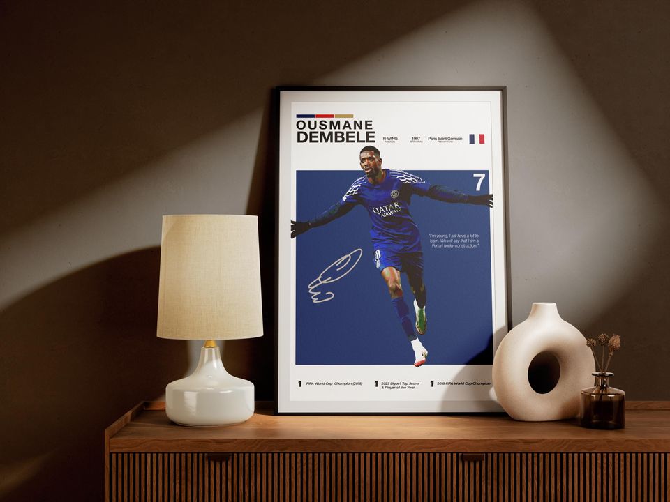 Ousmane Dembele Poster, Soccer Wall Art, Football Star, Room Decor, Barcelona Print, Gift For Fans, Athlete Art work