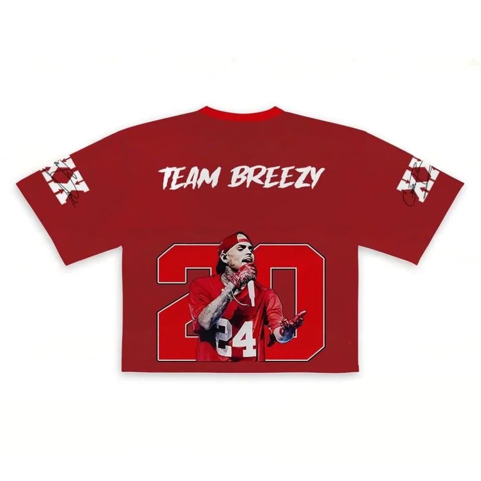 Chris Brown Red Crop Top Jersey Breezy Bowl Stadium World Tour Mesh Shirt, Womens Concert Outfit, Rave Festival Top