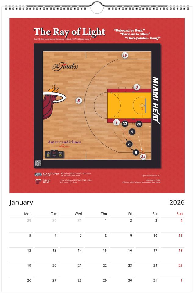 NBA 2026 Wall Calendar | Iconic Basketball Shots | Modern Planner