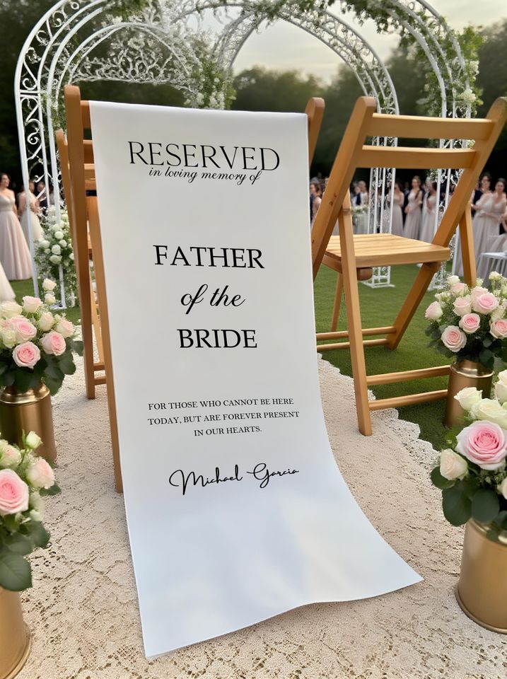 Loving Memory Chair Banner, Silk or Cotton Fabric Wedding Sign, Remembrance Ceremony Decor