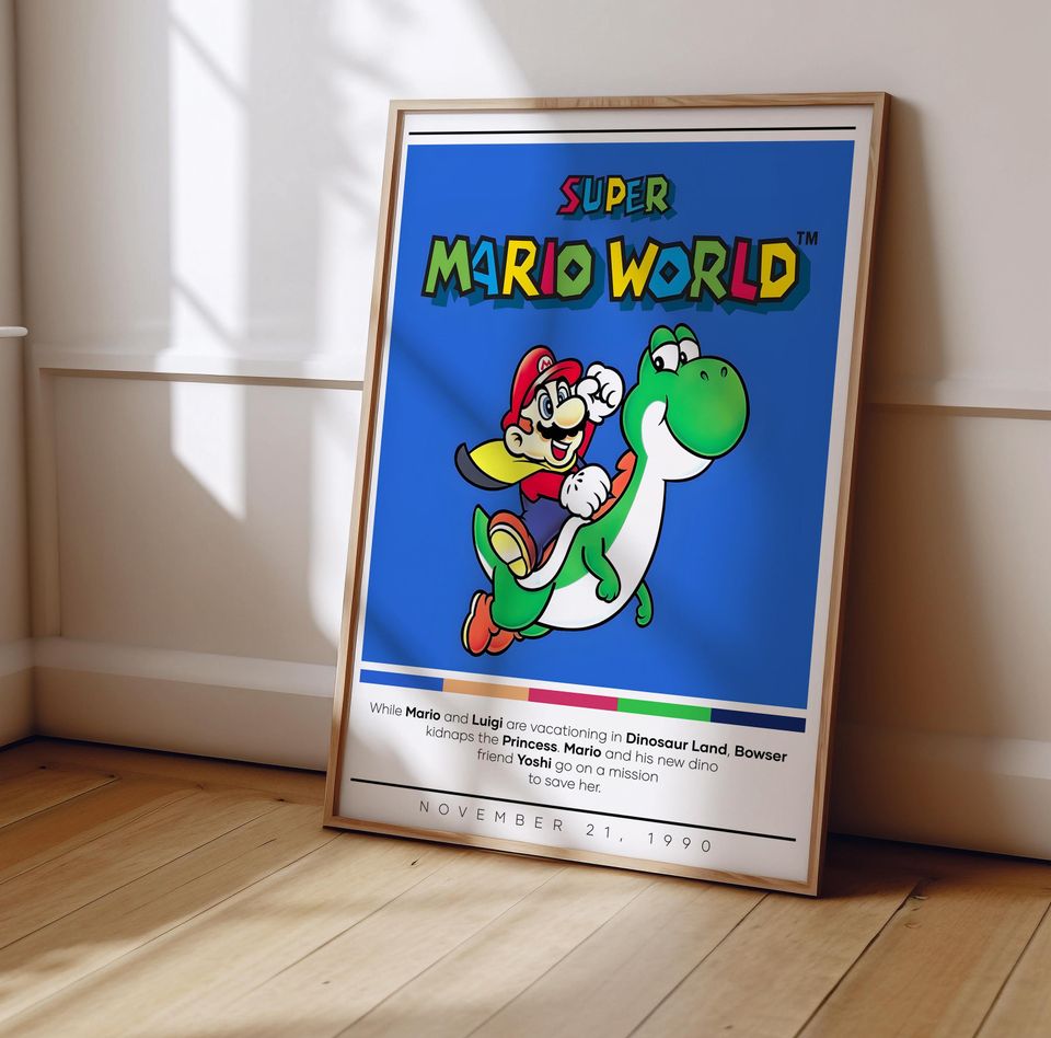 Super Mario World Poster Print | Gaming Poster | 3 Colors | Gaming Decor | Video Game Poster | Gaming Gift | Video Game Print | Gaming Cover