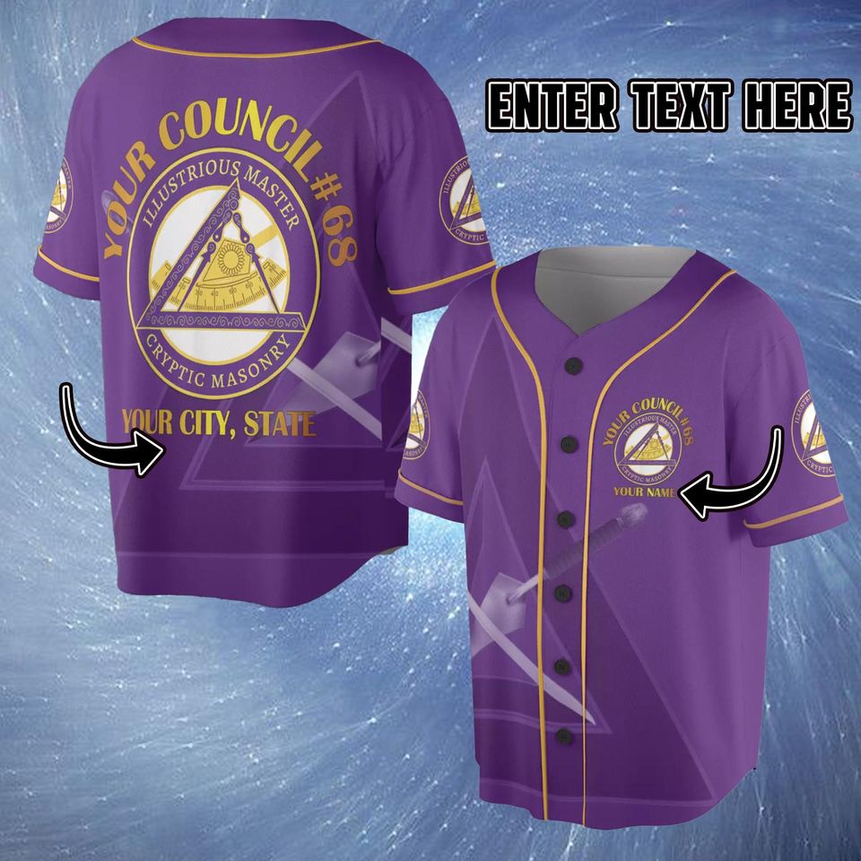 OES Masonic Baseball Jersey, Personalized Court Name & City