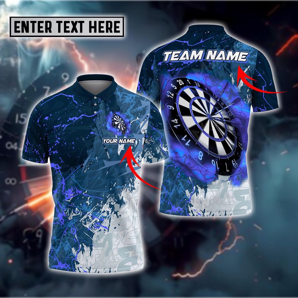 Custom Dart Team Shirt, Blue Lightning Dartboard Polo