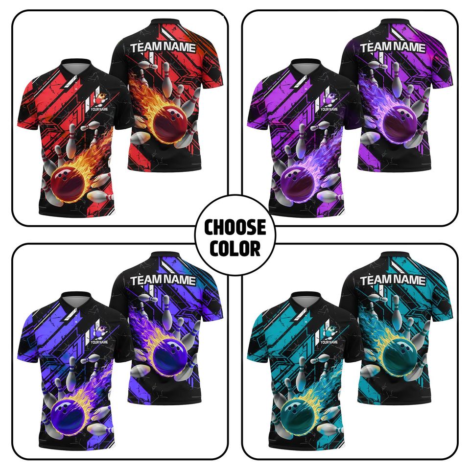 Personalized Bowling Team Polo, Flaming Fireball Strike Design