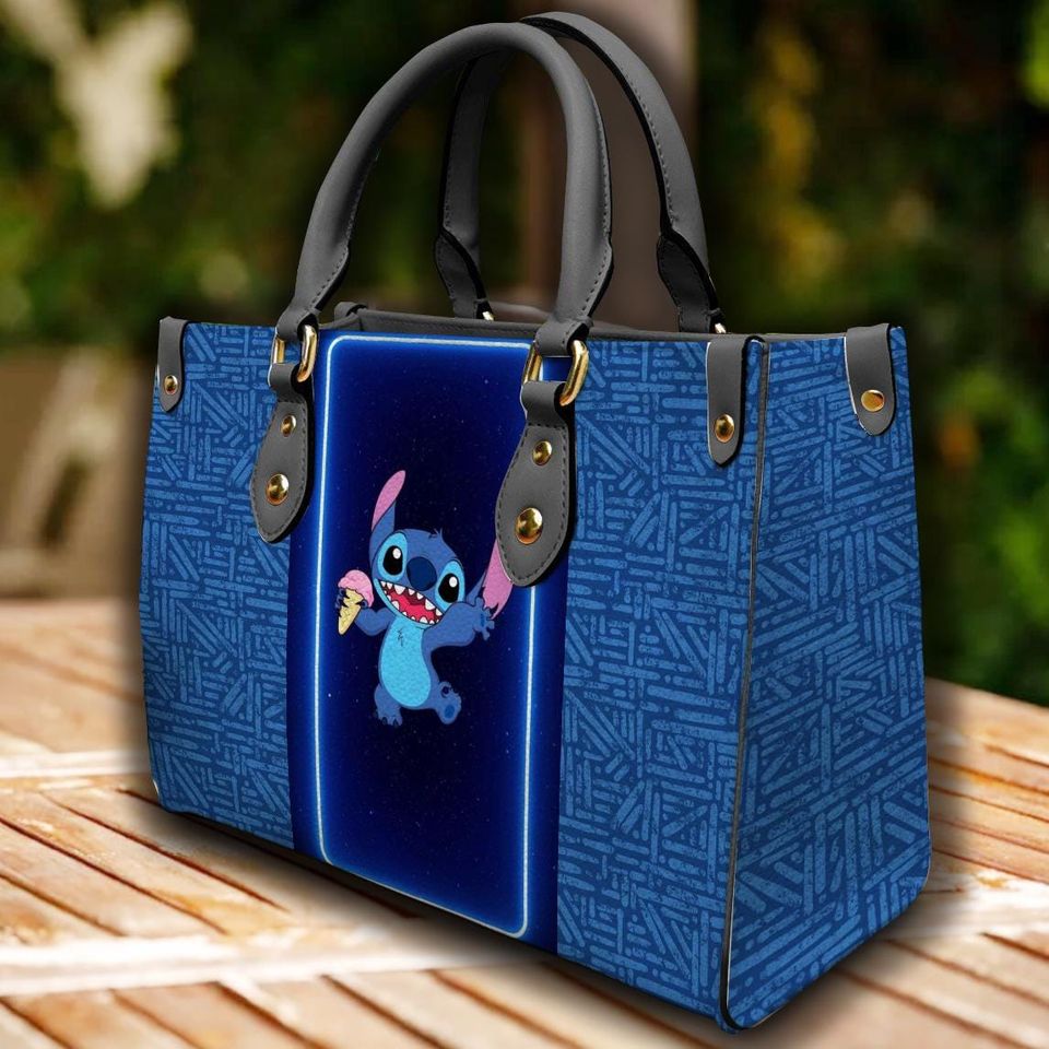 Vintage Stitch Leather Handbag, Blue Stitch Pattern Bag, Travel Bag