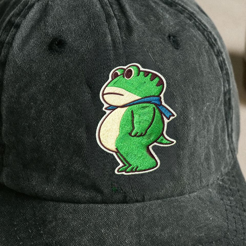 Portland Frog Protest Embroidered Washed Denim Baseball Cap