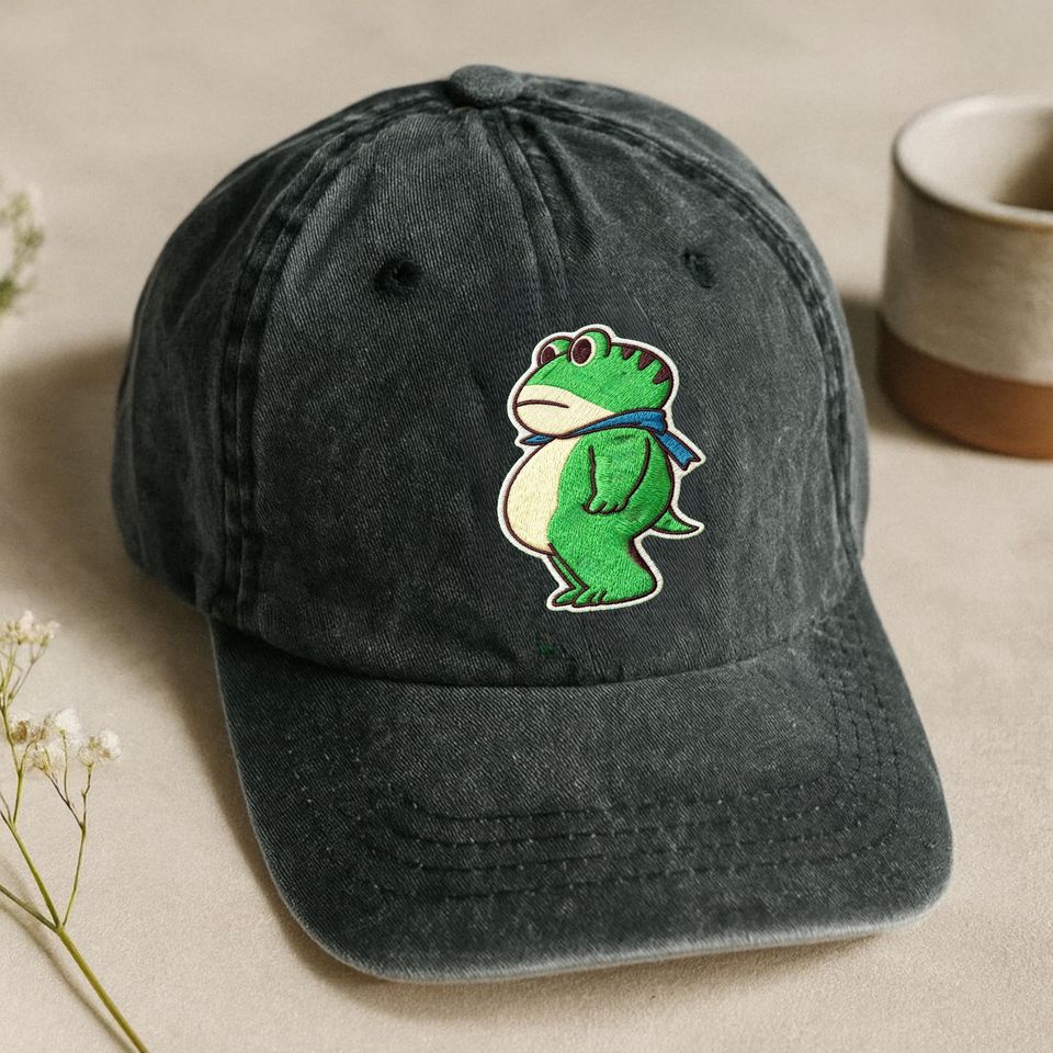 Portland Frog Protest Embroidered Washed Denim Baseball Cap