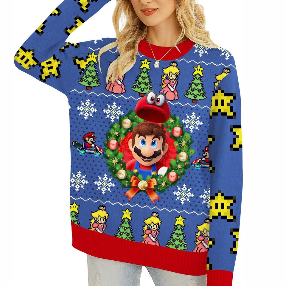 Super Mario Ugly Christmas Sweater, Mario Bros Christmas Sweatshirt