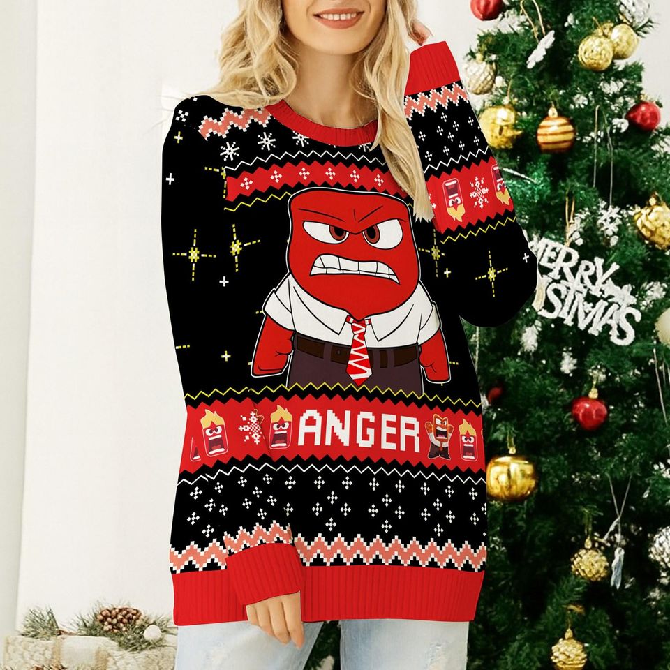 Anger Inside Out Ugly Christmas Sweater, Inside Out Christmas Sweater
