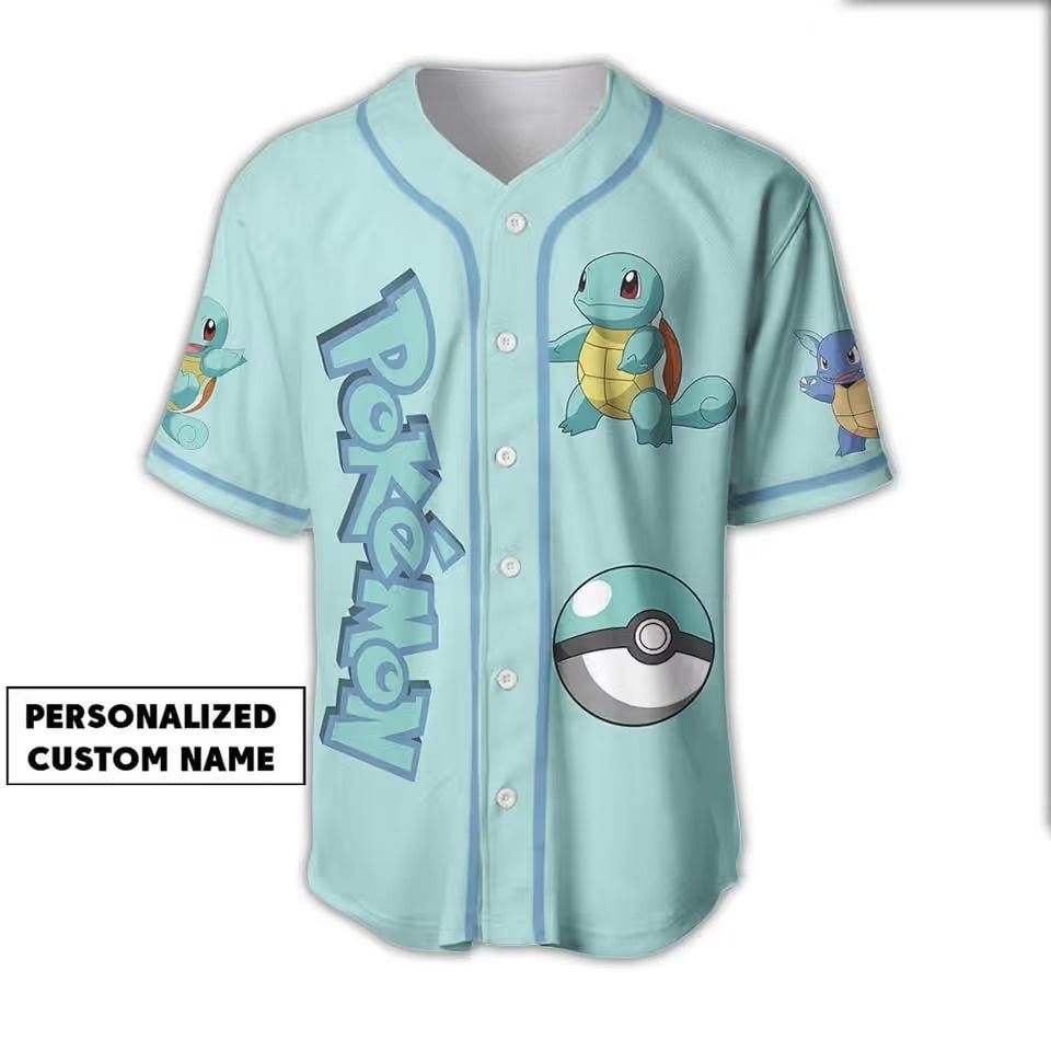 PKM Squirtle Baseball Jersey Unisex Aloha Anime Blastoise Custom Name