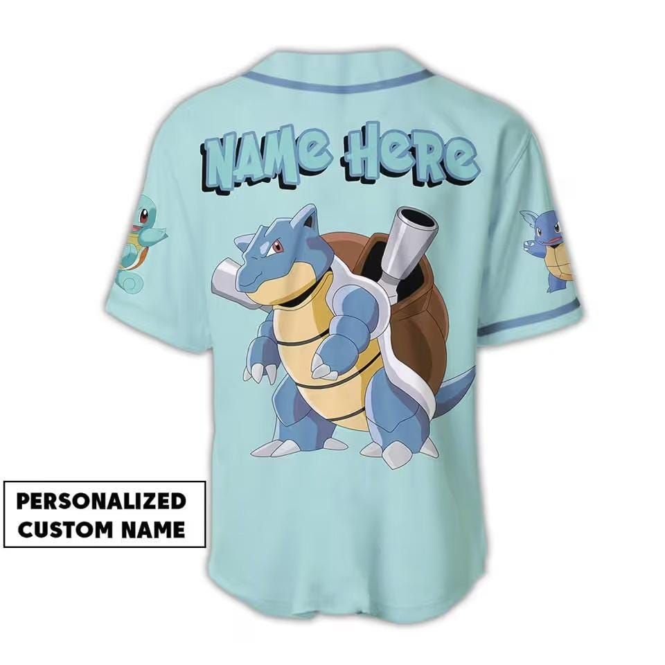 PKM Squirtle Baseball Jersey Unisex Aloha Anime Blastoise Custom Name