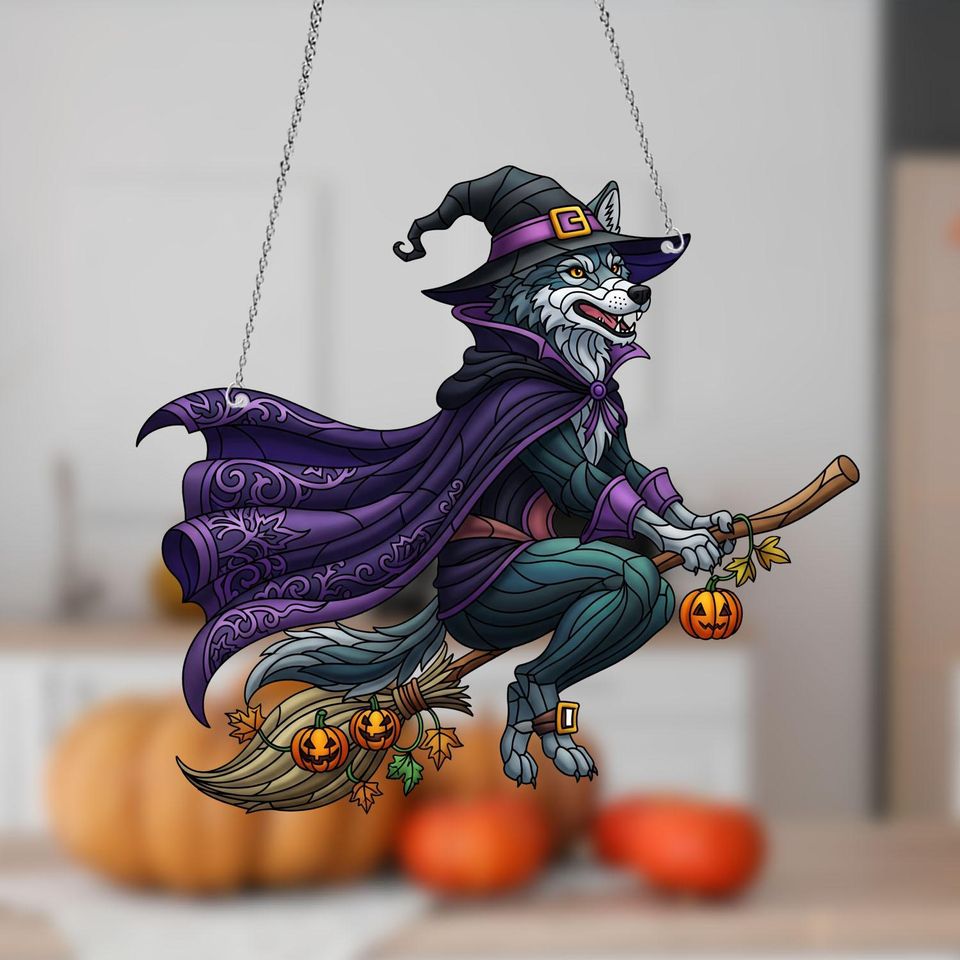 Halloween Wolf Acrylic Window Hanging, Halloween Home Decor, Halloween Ornament, Gift for Her, Home Decoration