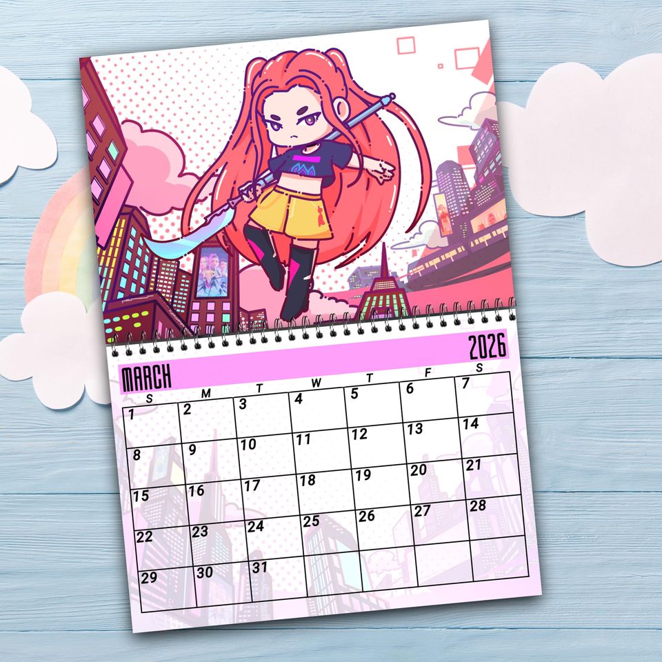 K-Pop Demon Hunters Hand drawn Characters Desktop Calendar