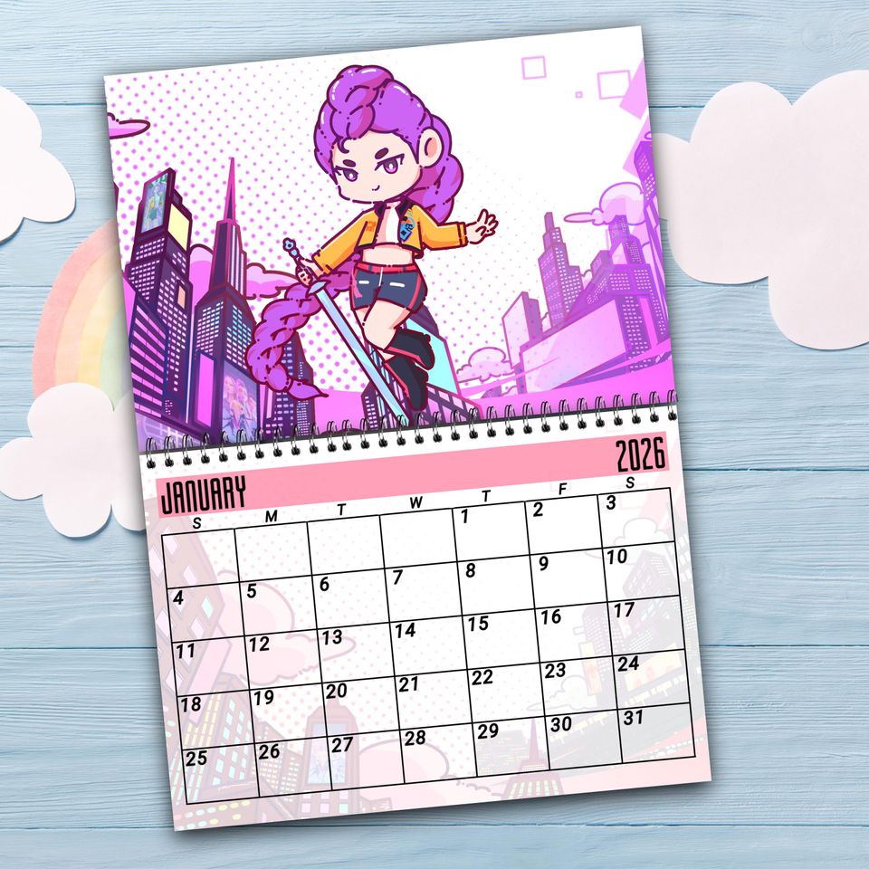 K-Pop Demon Hunters Hand drawn Characters Desktop Calendar