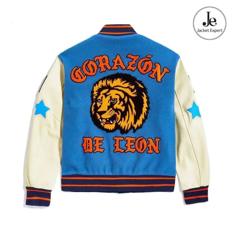 JE Light Blue Embroidery Baseball Jacket