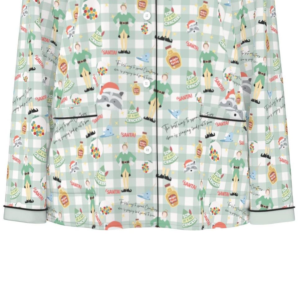 Buddy the Elf Women's Button-Down Christmas Pajamas - Black Piping, Family Matching, Gift for Her
