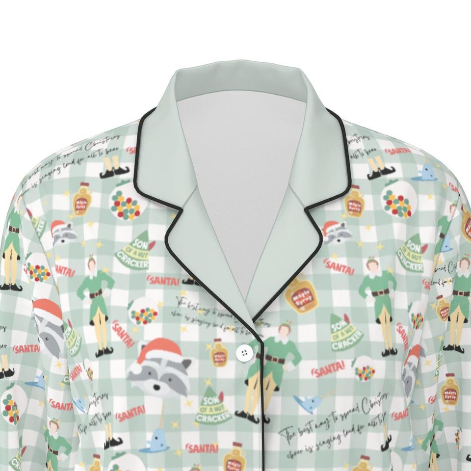 Buddy the Elf Women's Button-Down Christmas Pajamas - Black Piping, Family Matching, Gift for Her