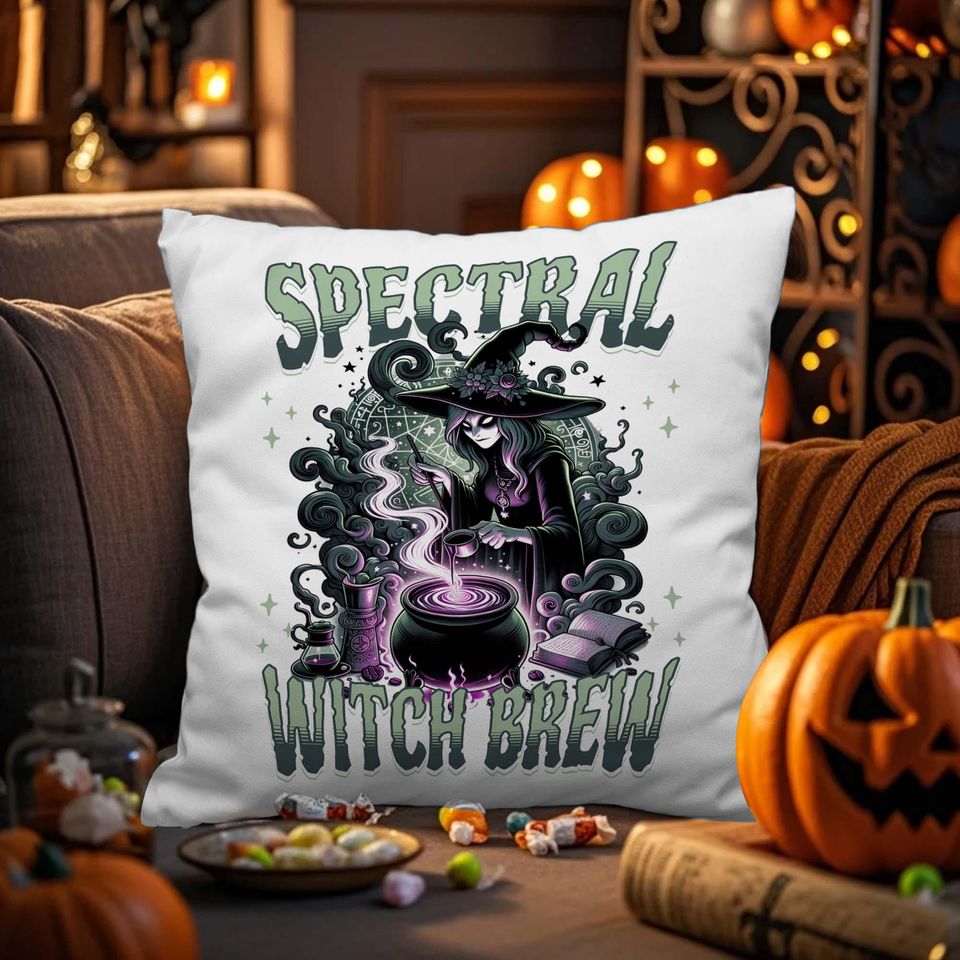 Personalized Halloween Throw Pillow Cover, Spectral Witch Brew, Custom Pillowcases for Sofa & Bedroom, Halloween Pillow Gift, Home Decor.