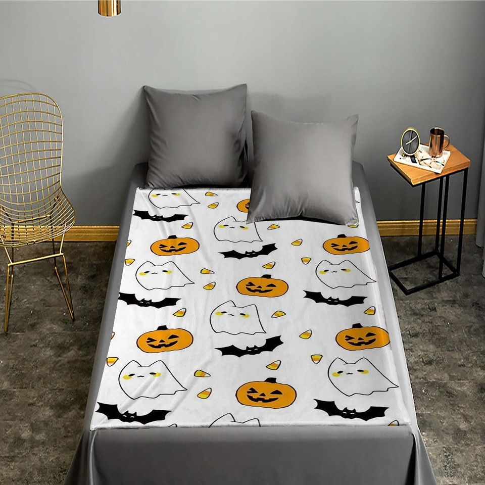 Personalized Pumpkin & Ghost Halloween Fleece Blanket, Fall Decor, Housewarming Gift