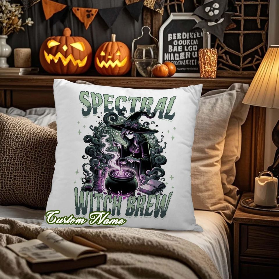 Personalized Halloween Throw Pillow Cover, Spectral Witch Brew, Custom Pillowcases for Sofa & Bedroom, Halloween Pillow Gift, Home Decor.