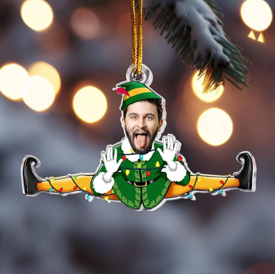 Personalized Funny Elf Photo Ornament Gift, Custom Funny Face For Husband Wife, Photo Gift For Valentine Christmas Anniversary Wedding