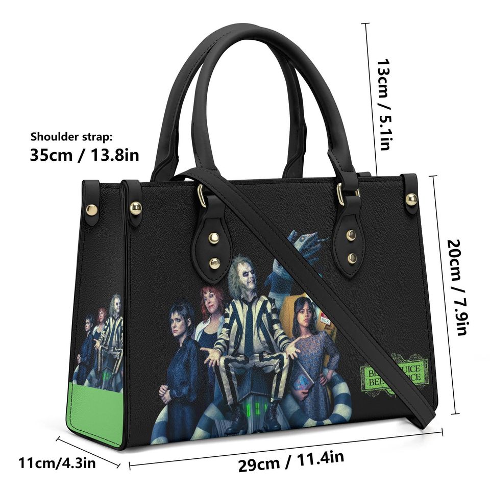 Halloween Beetlejuice Style PU Leather Handbag - Spacious & Versatile for Daily Use