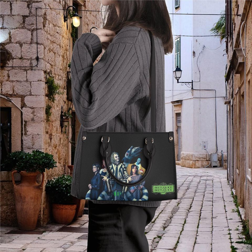 Halloween Beetlejuice Style PU Leather Handbag - Spacious & Versatile for Daily Use