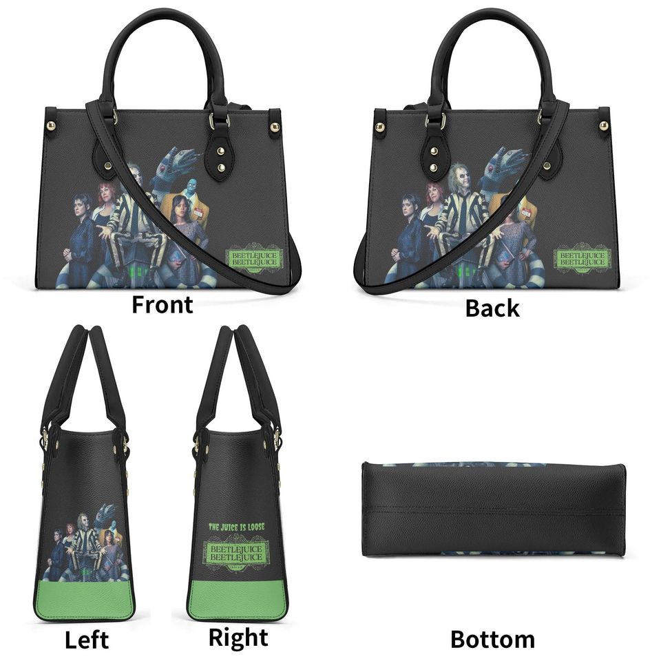 Halloween Beetlejuice Style PU Leather Handbag - Spacious & Versatile for Daily Use