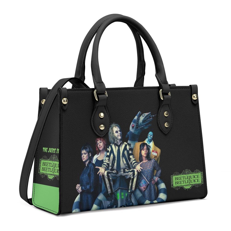 Halloween Beetlejuice Style PU Leather Handbag - Spacious & Versatile for Daily Use