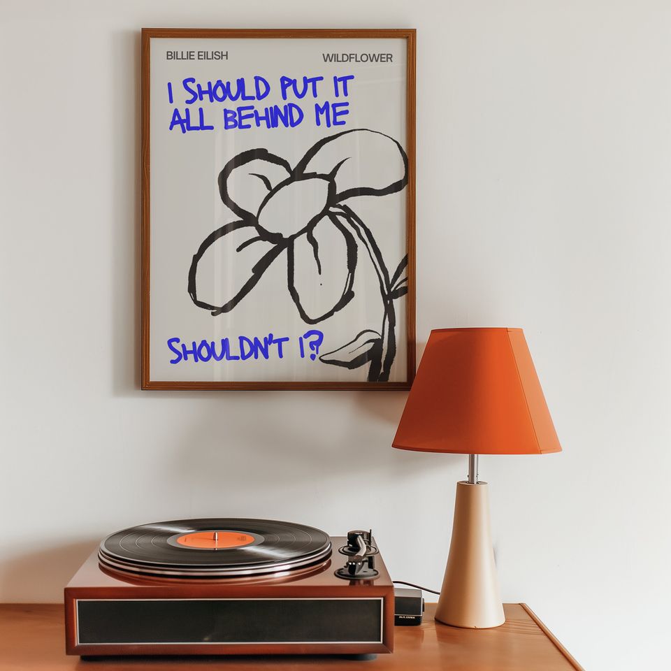 Wildflower Billie Eilish Lyrics  Blue Modern Art Poster, Music Inspired Wall Decor, Hit me hard and soft album fan art