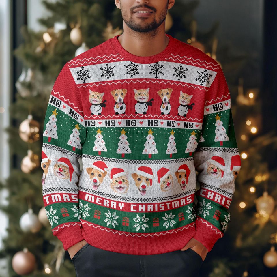 Custom Pet Face Christmas Sweatshirt For Men Women, Custom Ugly Sweatshirt, Personalized Christmas Sweatshirt, Funny Custom Face Sweatshirt