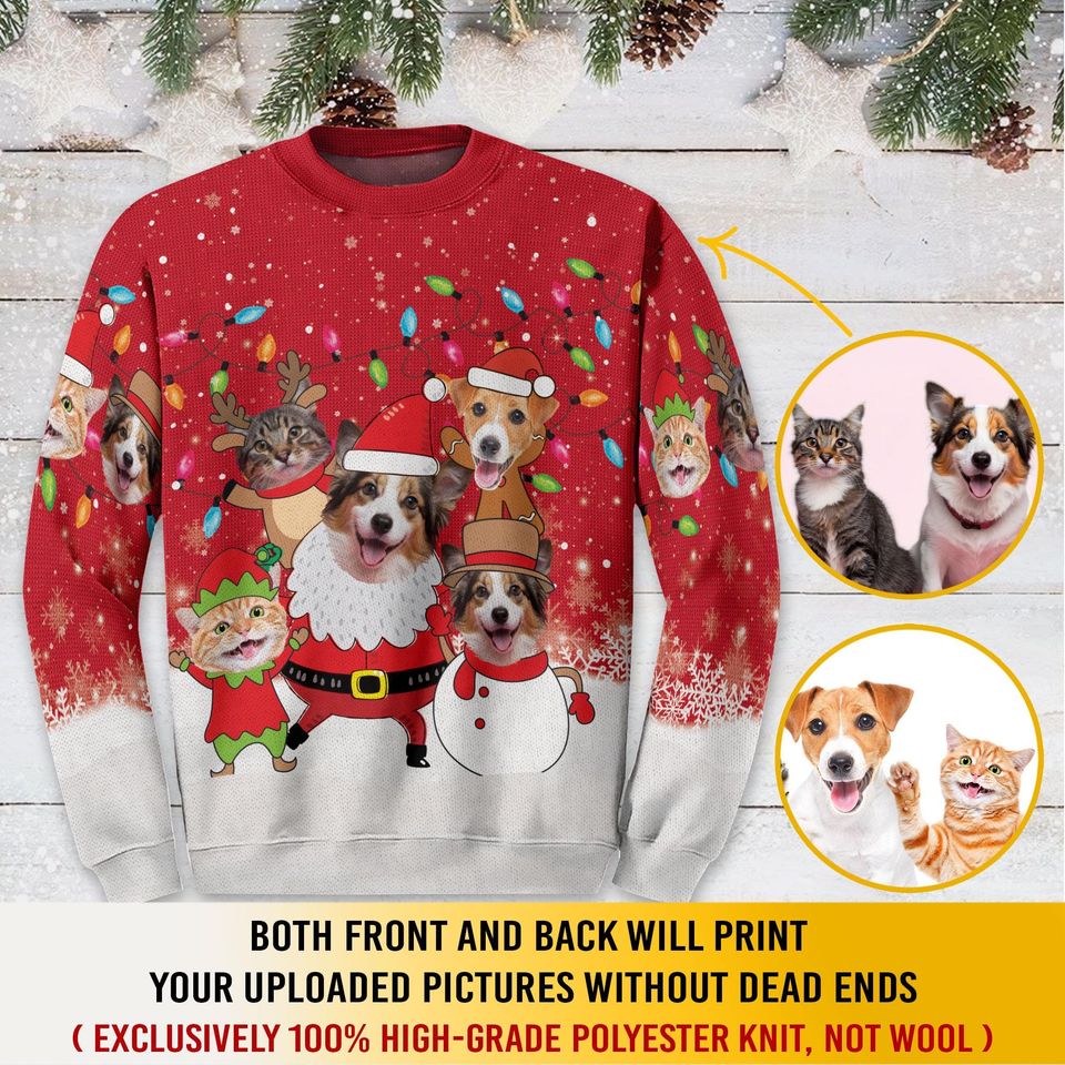 Custom Pet Face Christmas Sweatshirt For Men Women, Custom Ugly Sweatshirt, Personalized Christmas Sweatshirt, Funny Custom Face Sweatshirt
