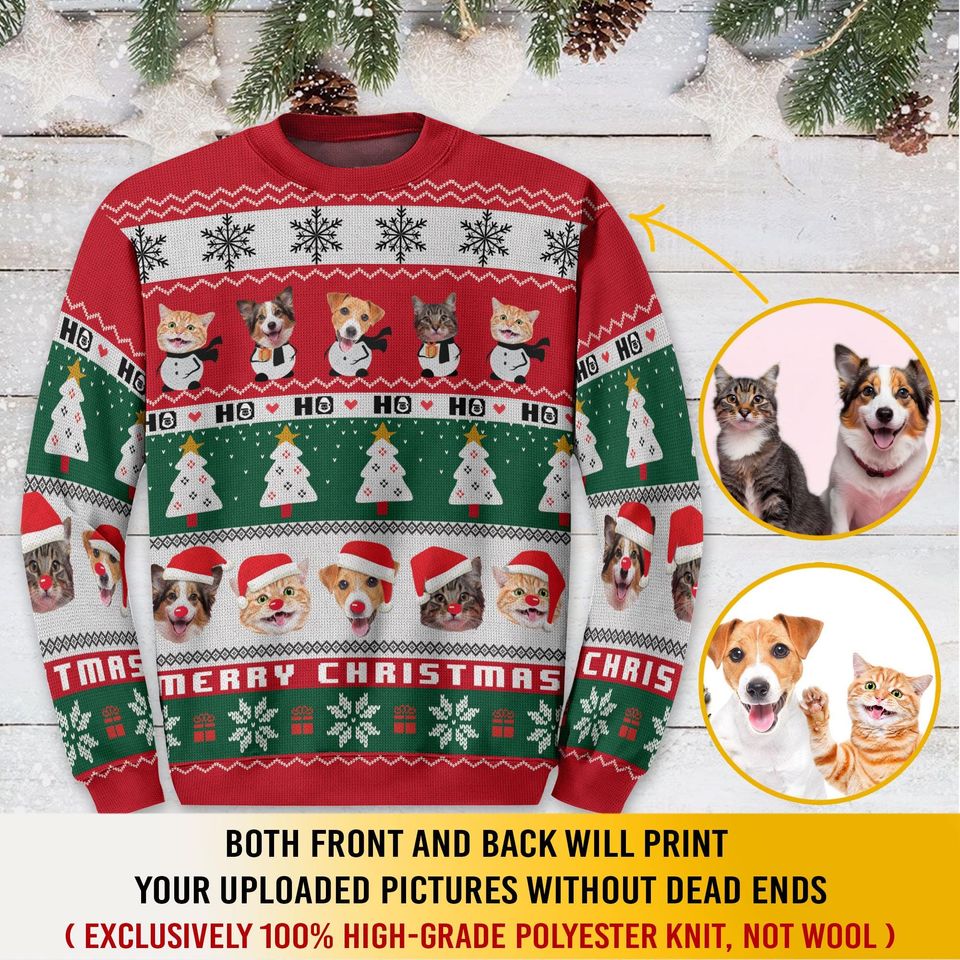 Custom Pet Face Christmas Sweatshirt For Men Women, Custom Ugly Sweatshirt, Personalized Christmas Sweatshirt, Funny Custom Face Sweatshirt