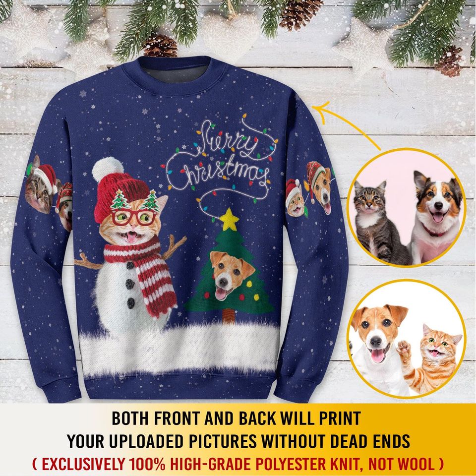 Custom Pet Face Christmas Sweatshirt For Men Women, Custom Ugly Sweatshirt, Personalized Christmas Sweatshirt, Funny Custom Face Sweatshirt