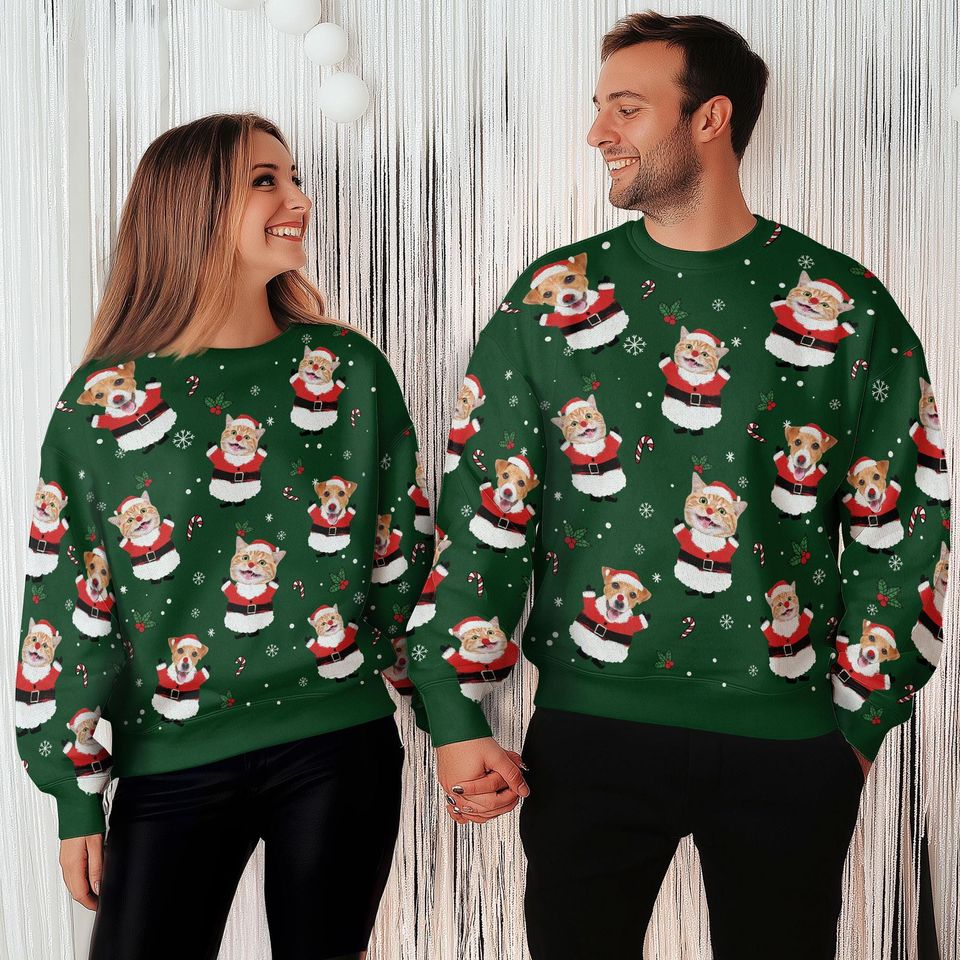 Custom Pet Face Christmas Sweatshirt For Men Women, Custom Ugly Sweatshirt, Personalized Christmas Sweatshirt, Funny Custom Face Sweatshirt
